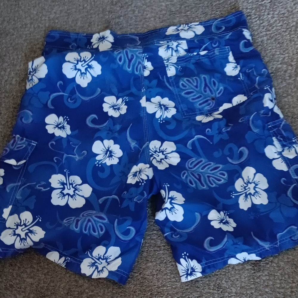 Blue Floral Men's Swim Trunks